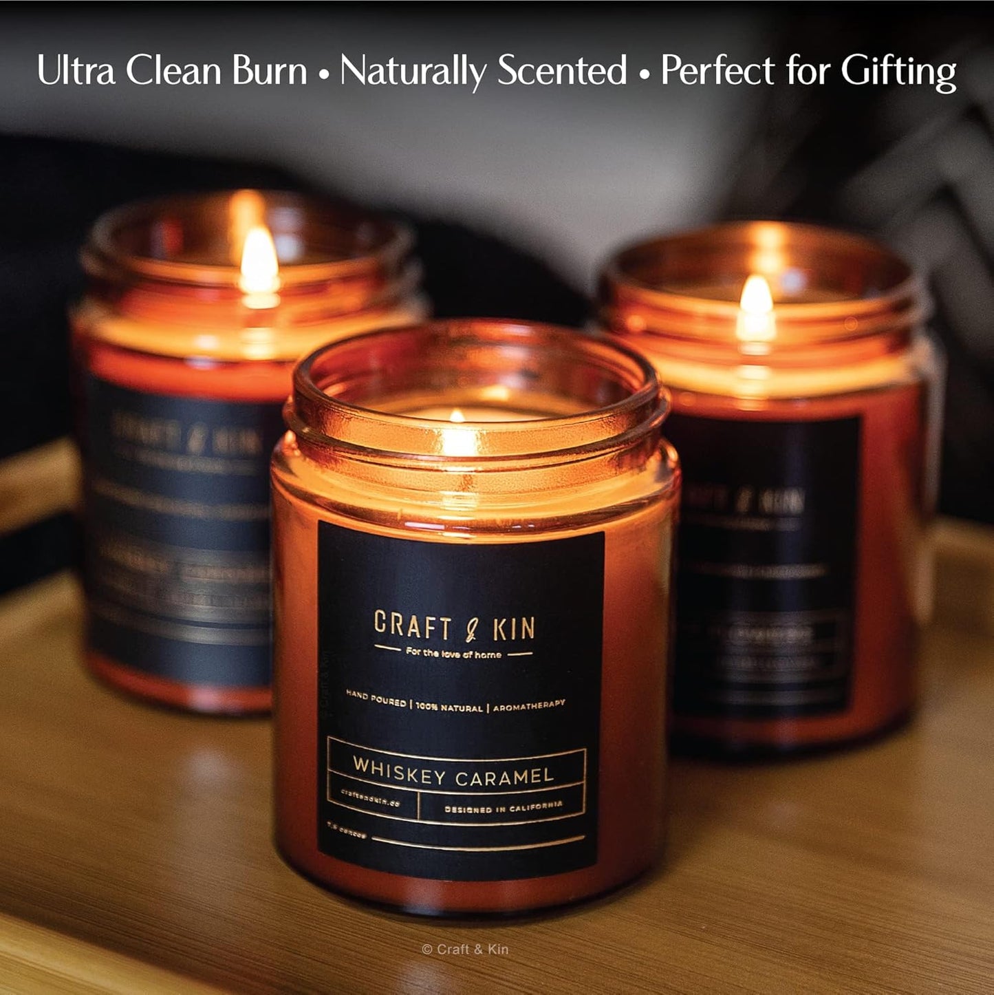 Fall Scented Candles for Men | Premium Whiskey Caramel Candle | All-Natural Scent for Home | Long Lasting with 45 Hour Burn Time, 8Oz