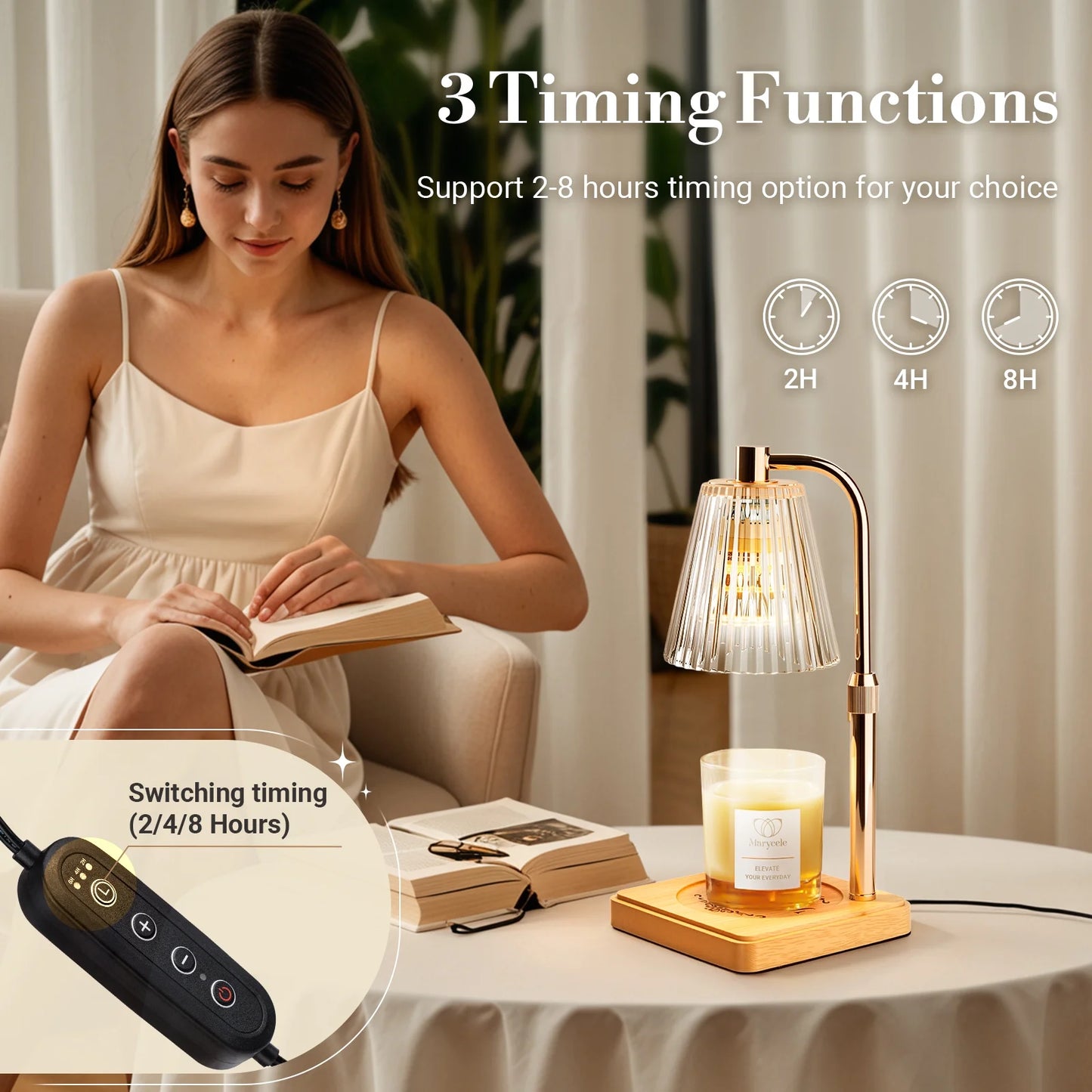 Candle Warmer Lamp for Yankee Large Candles with Timer, Height Adjustable Electric Lamp Candle Warmer for Home Room Decor