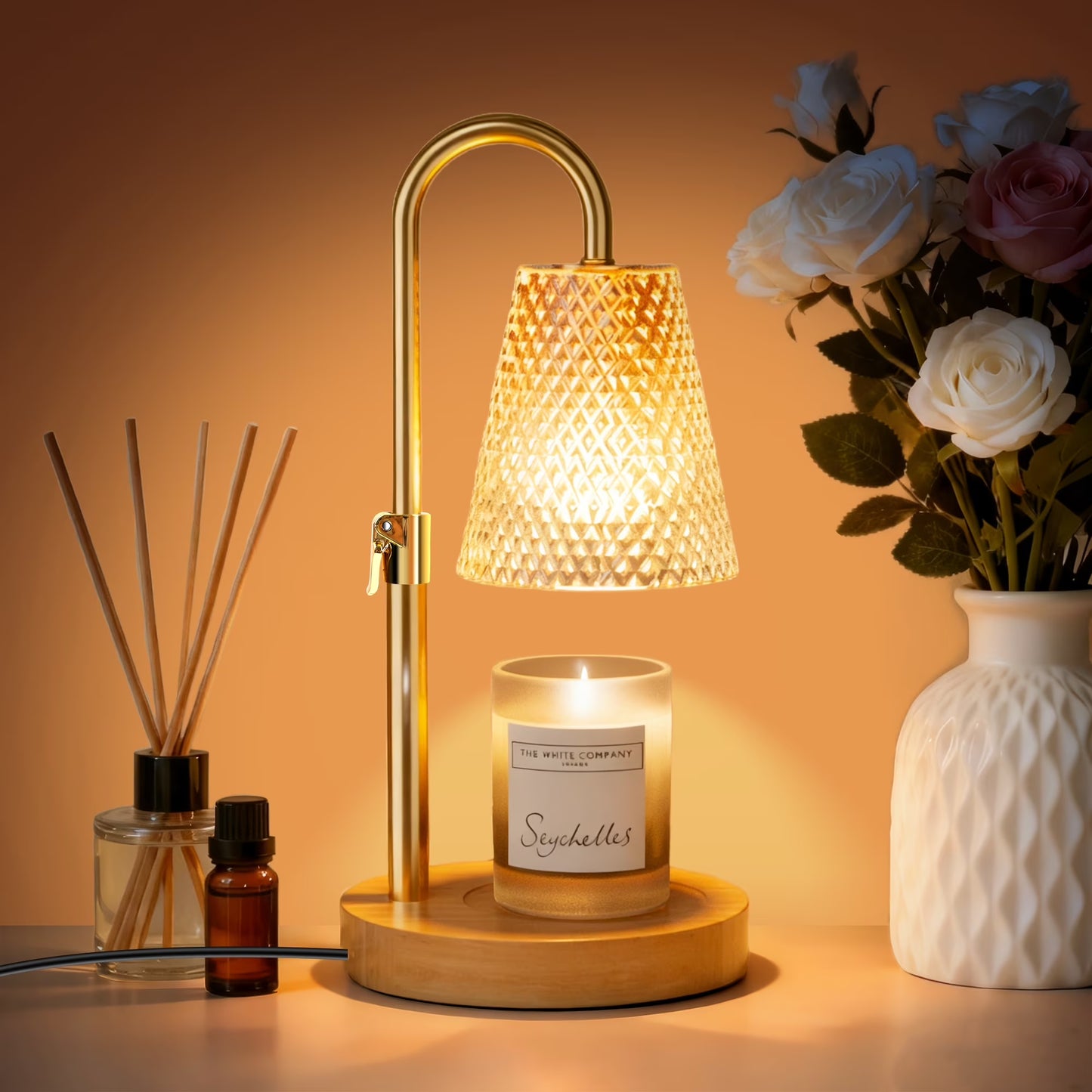 Candle Warmer Lamp with Timer, Dimmable Adjustable Height Wax Warmer Lamp,Home Decor Wax Melter Light (2*50W GU10 Bulbs)