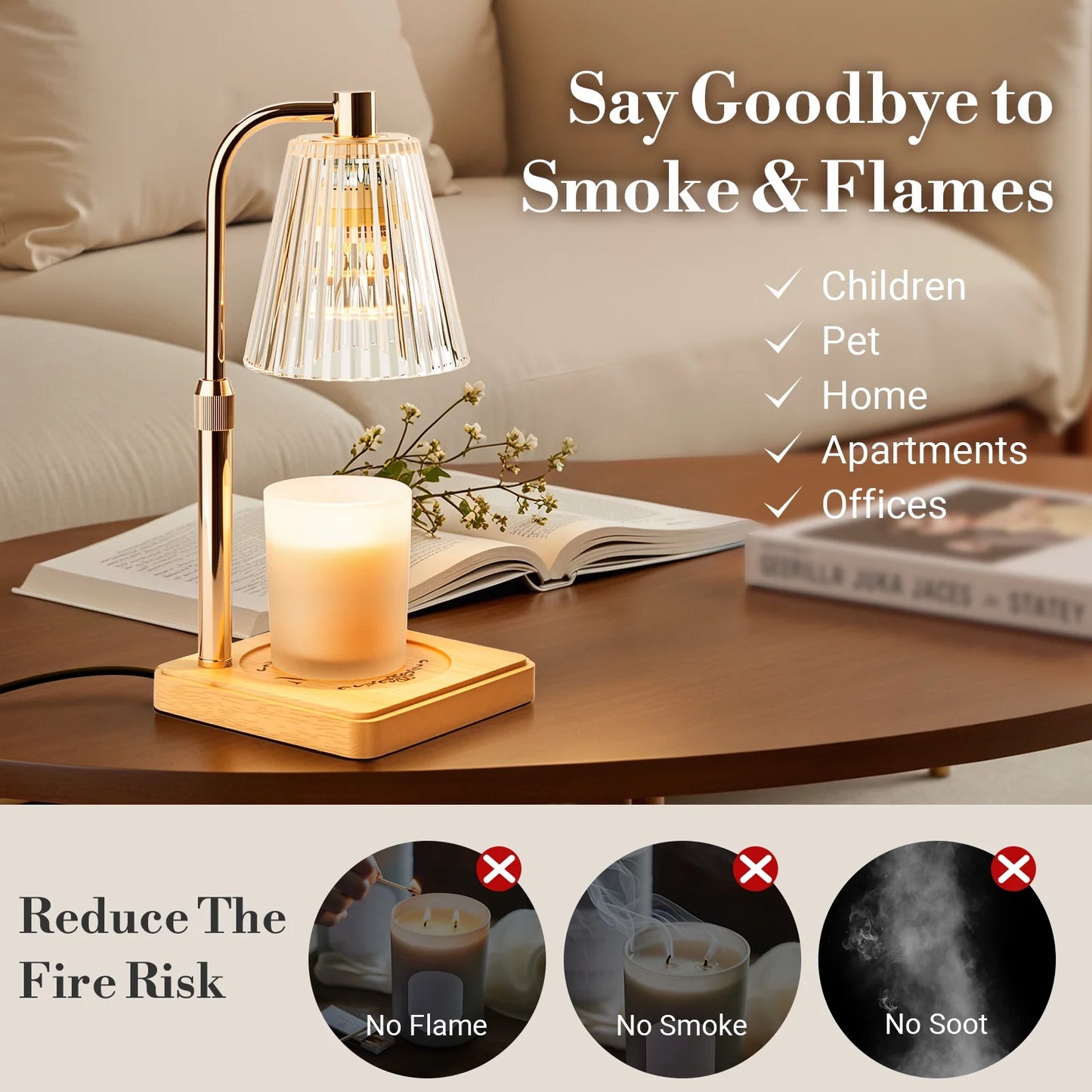 Candle Warmer Lamp for Yankee Large Candles with Timer, Height Adjustable Electric Lamp Candle Warmer for Home Room Decor