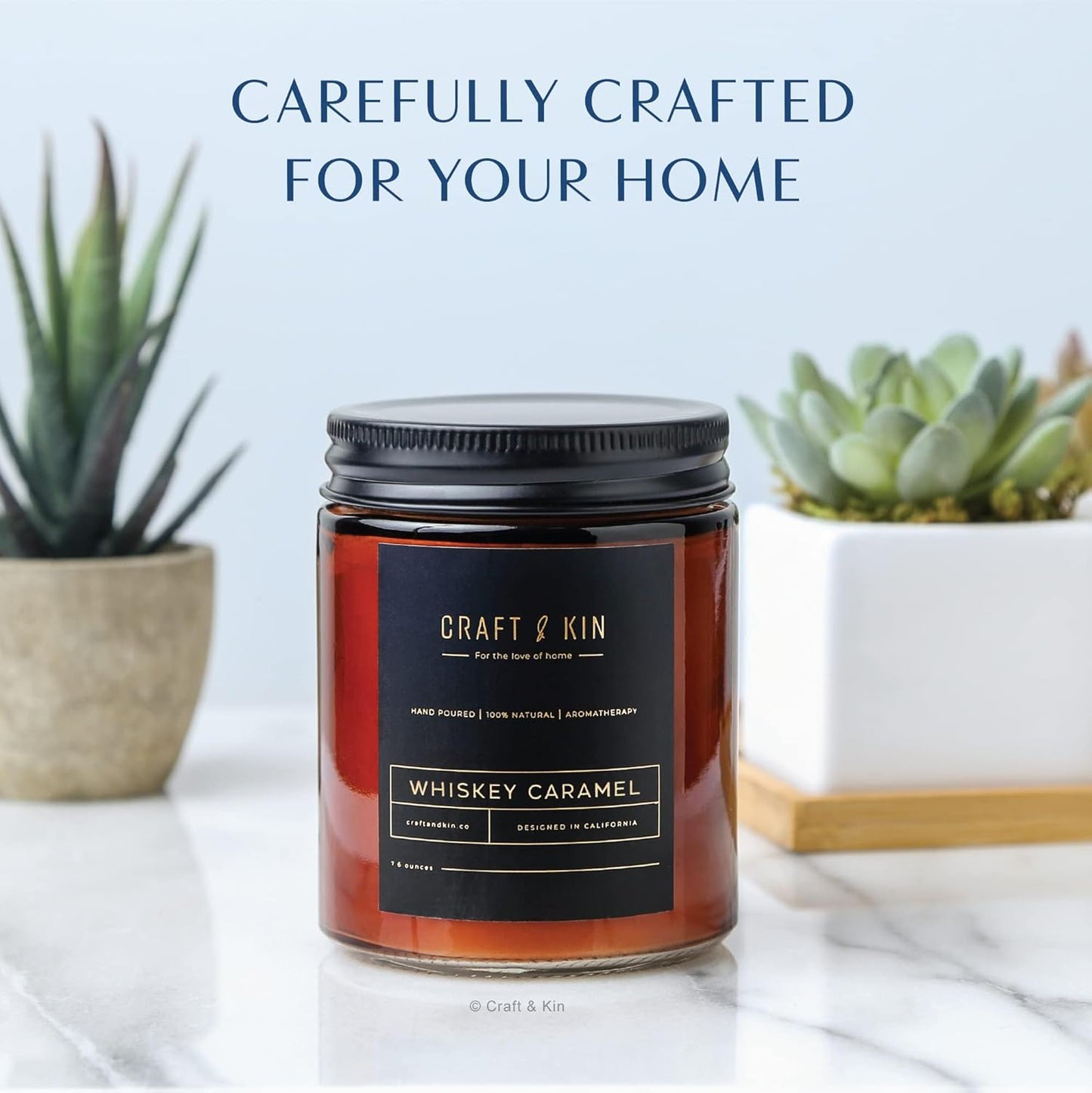 Fall Scented Candles for Men | Premium Whiskey Caramel Candle | All-Natural Scent for Home | Long Lasting with 45 Hour Burn Time, 8Oz
