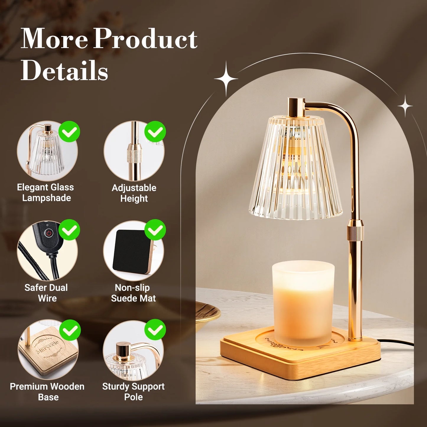 Candle Warmer Lamp for Yankee Large Candles with Timer, Height Adjustable Electric Lamp Candle Warmer for Home Room Decor