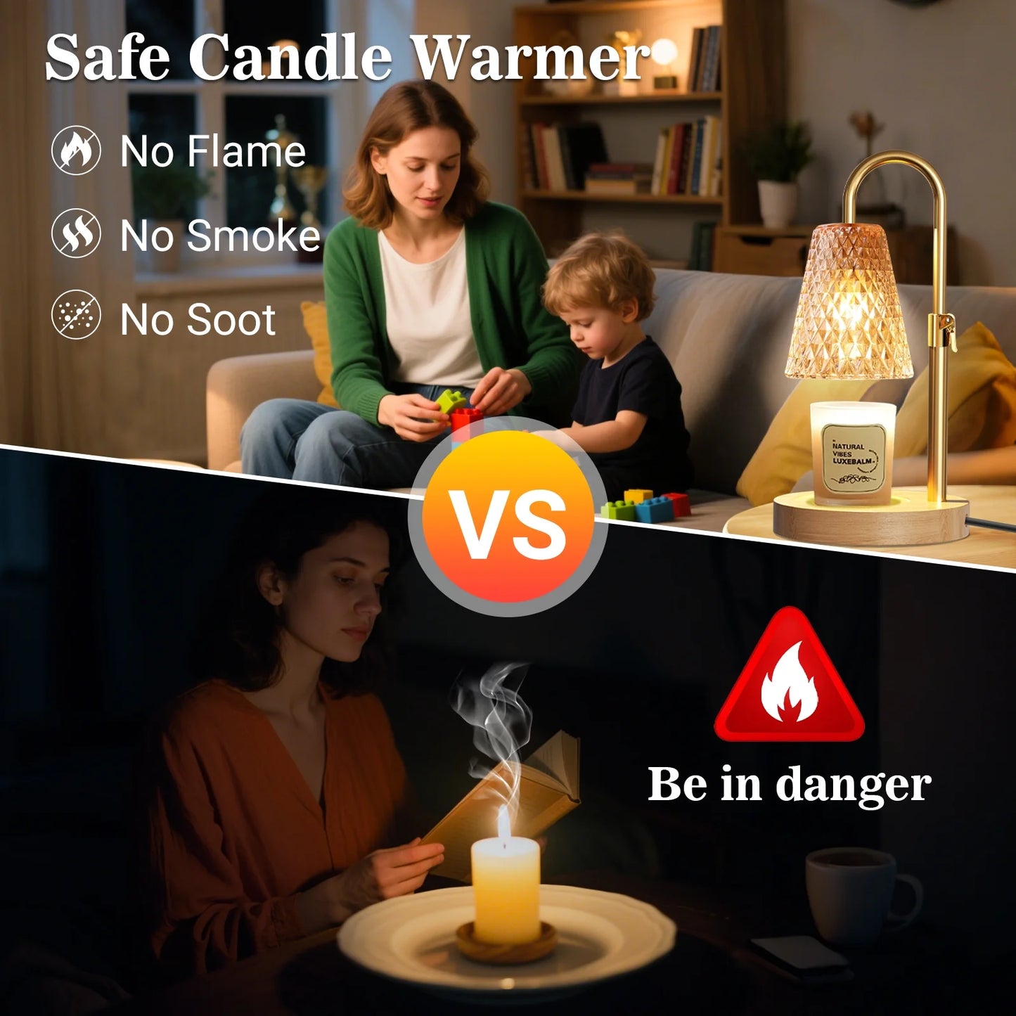 Candle Warmer Lamp with Timer, Dimmable Adjustable Height Wax Warmer Lamp,Home Decor Wax Melter Light (2*50W GU10 Bulbs)