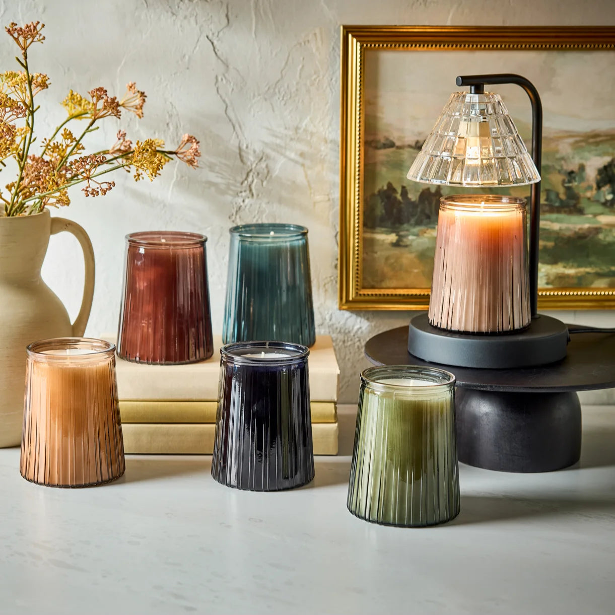 Candle Warmer Lamp, Glass Shade, Black, Traditional, 10.5 Inch, 1 Count