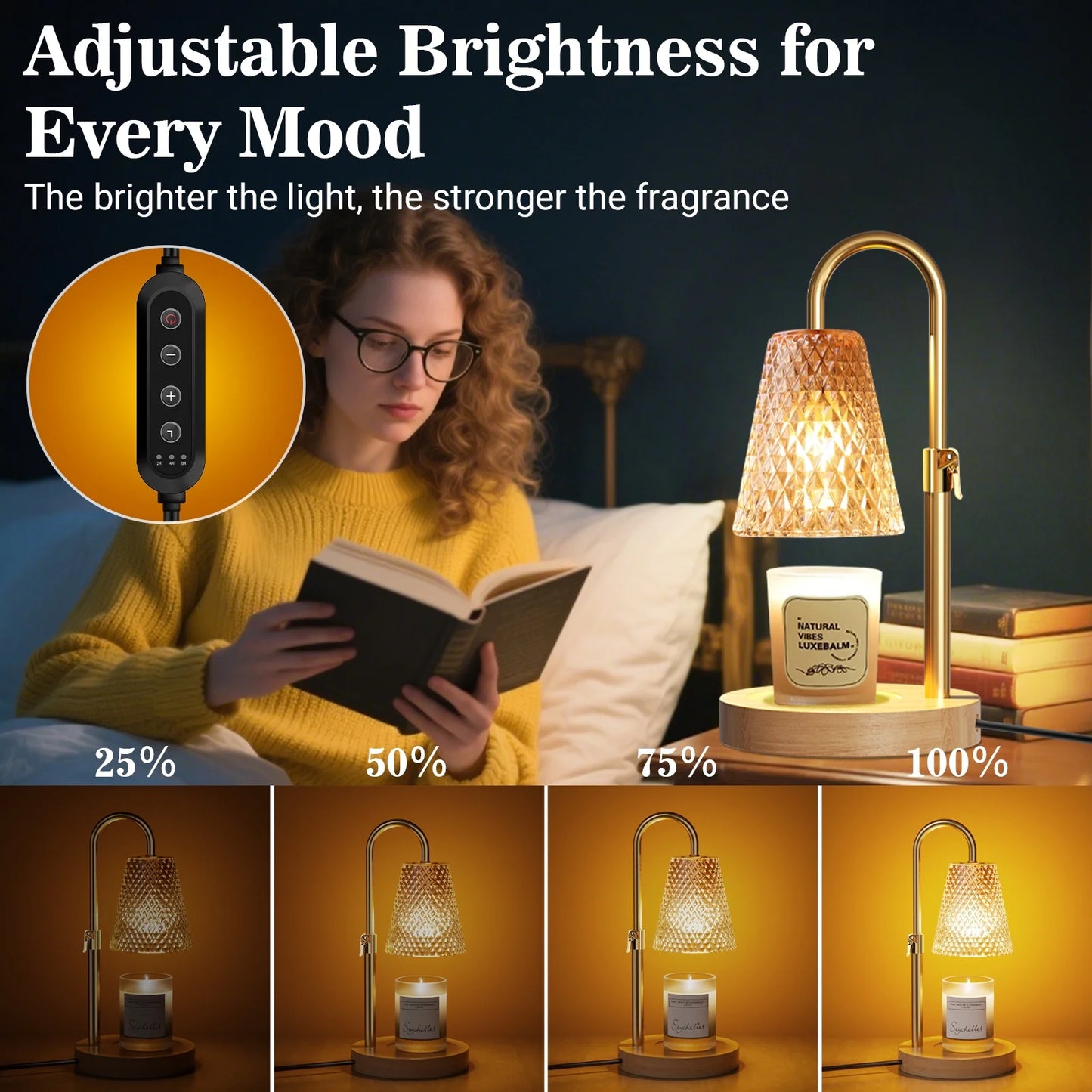 Candle Warmer Lamp with Timer, Dimmable Adjustable Height Wax Warmer Lamp,Home Decor Wax Melter Light (2*50W GU10 Bulbs)