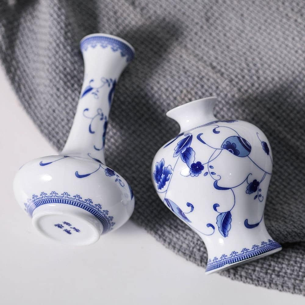 Chinese Ceramic Vase Set - Small Blue and White Porcelain Vases, Fambe Glaze Porcelain Vases Set of 3, Classic Ceramic Flower Vases for Home Table,Bookshelf, Cupboard Décor
