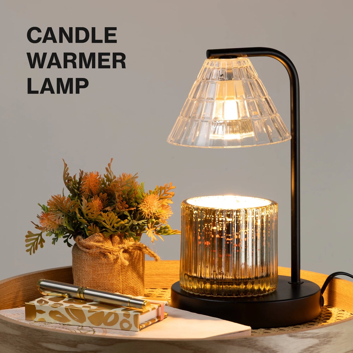 Candle Warmer Lamp, Glass Shade, Black, Traditional, 10.5 Inch, 1 Count