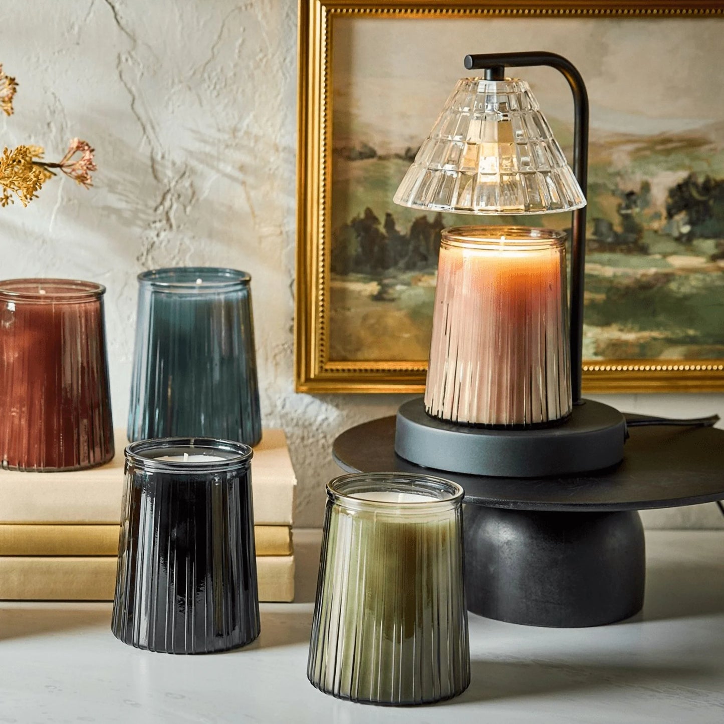 Candle Warmer Lamp, Glass Shade, Black, Traditional, 10.5 Inch, 1 Count