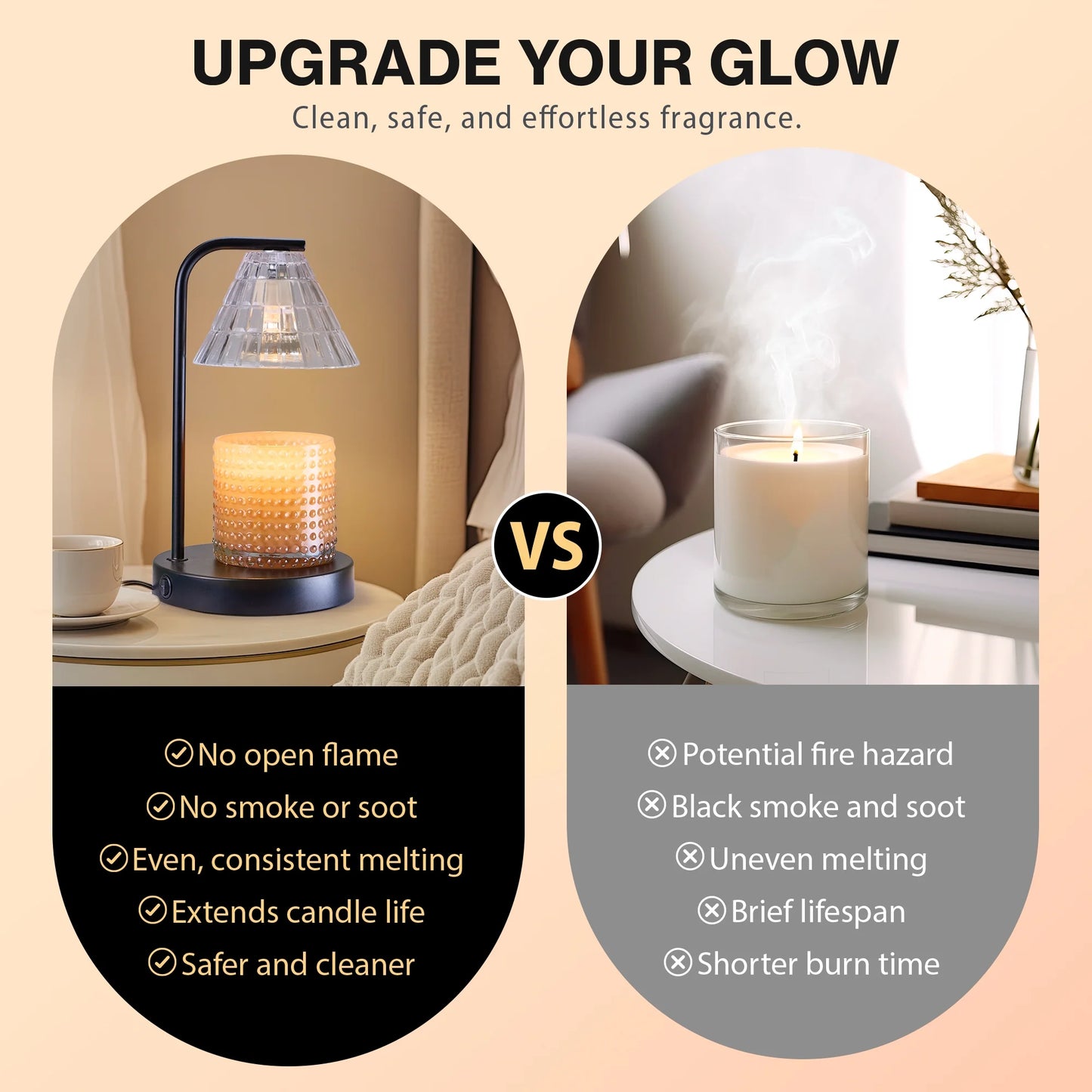Candle Warmer Lamp, Glass Shade, Black, Traditional, 10.5 Inch, 1 Count
