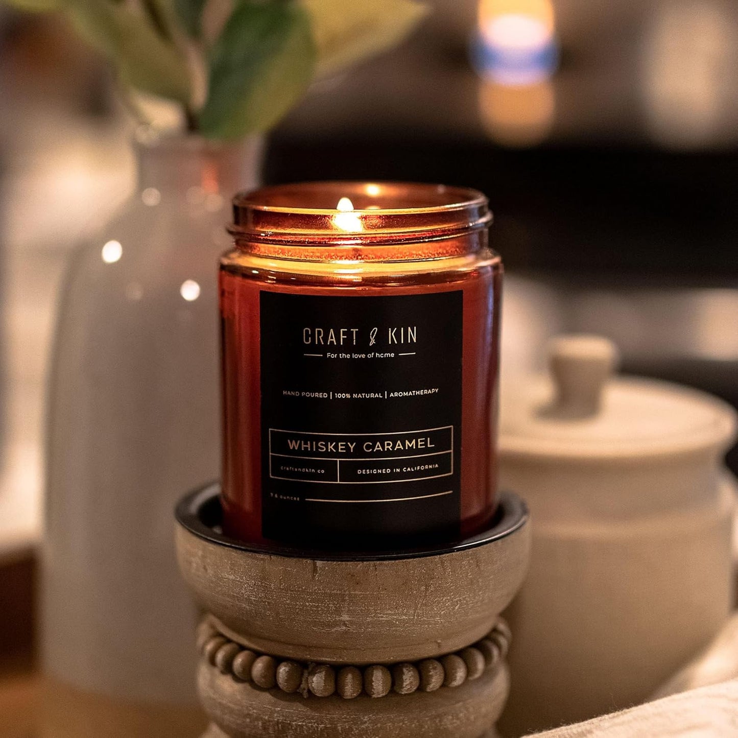 Fall Scented Candles for Men | Premium Whiskey Caramel Candle | All-Natural Scent for Home | Long Lasting with 45 Hour Burn Time, 8Oz