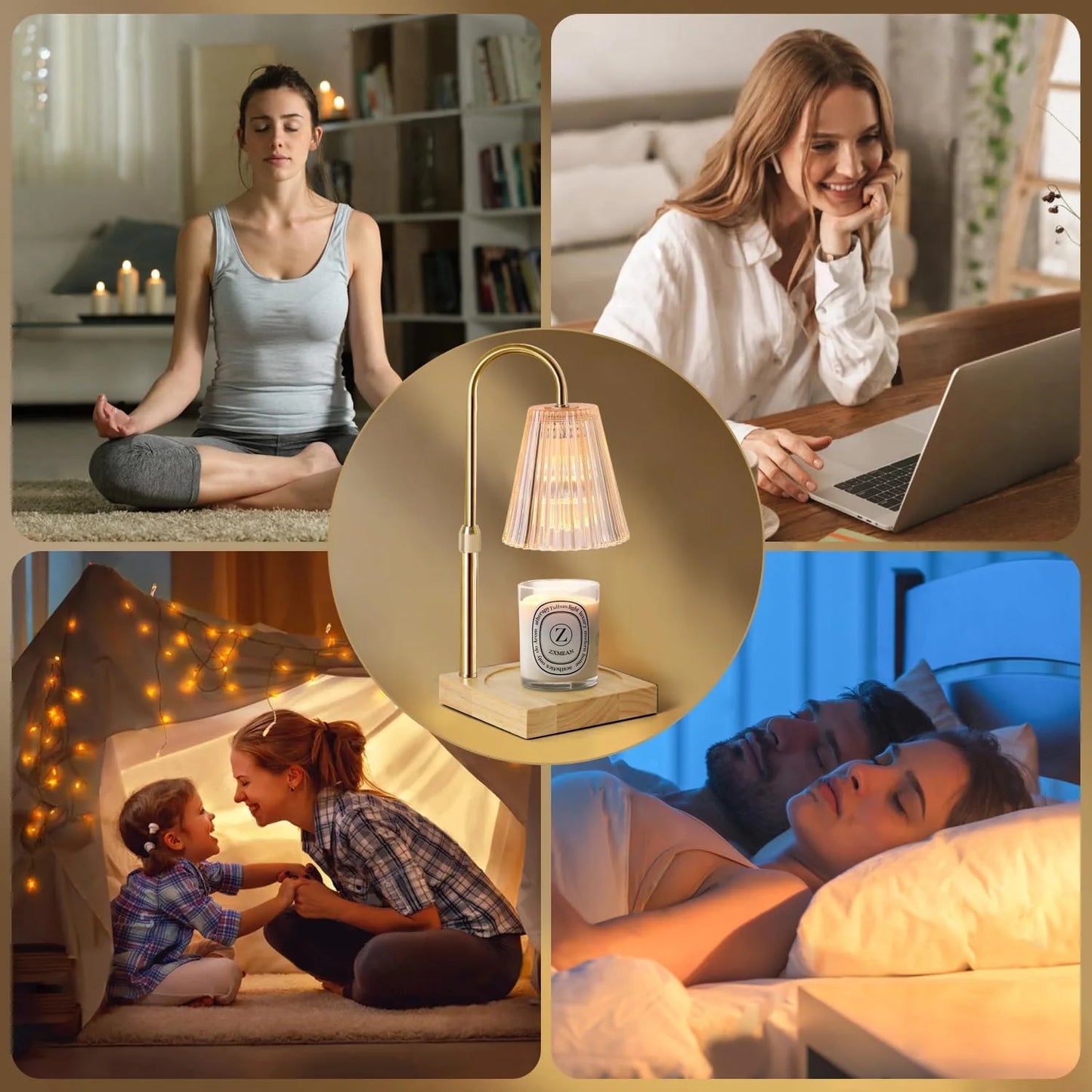 Candle Warmer Lamp with Dimmer, Electric Candle Warmer for Jar Candles, Bedroom Home Decor, 2H/4H/8H Timer Adjustable Height with 2 Bulbs, Amber