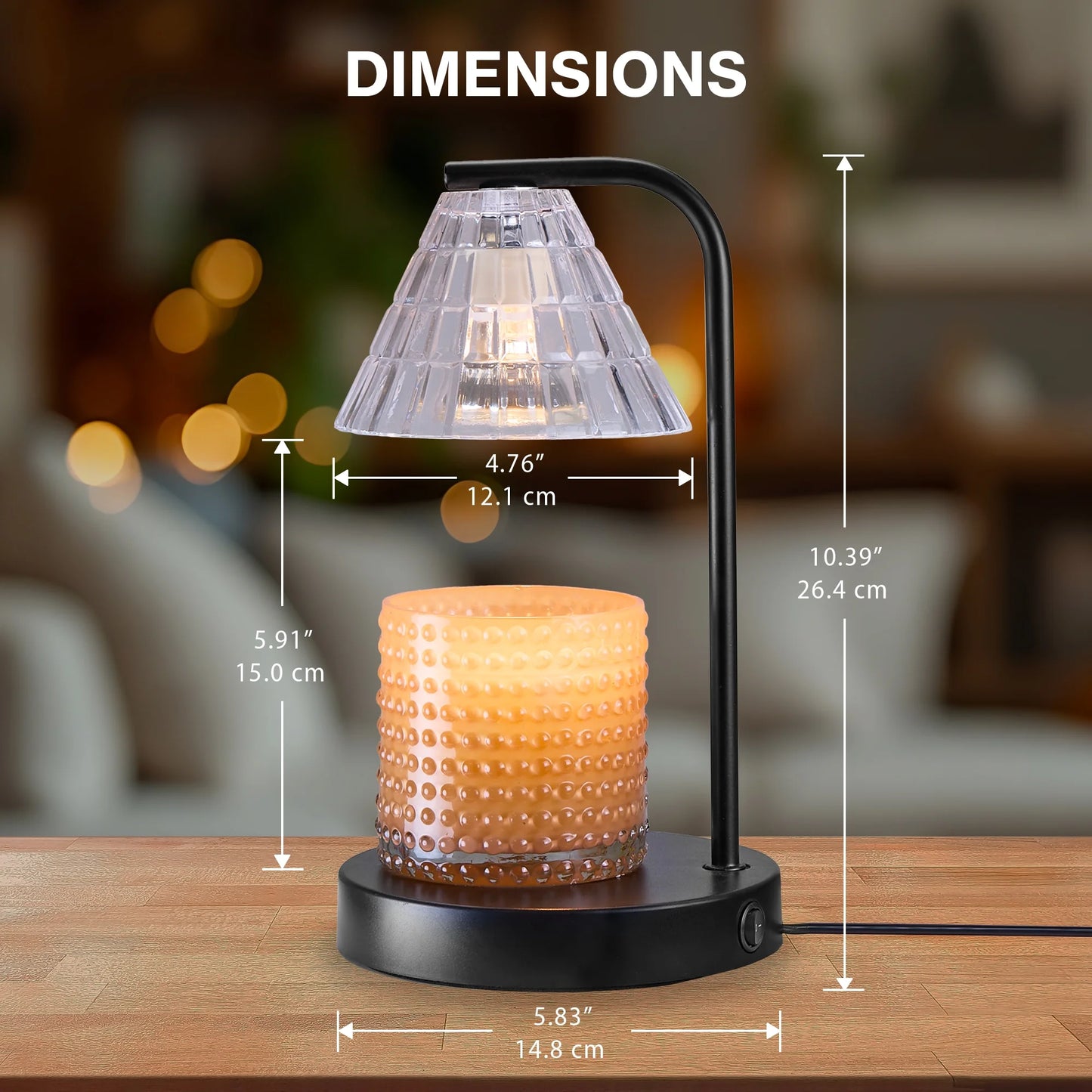 Candle Warmer Lamp, Glass Shade, Black, Traditional, 10.5 Inch, 1 Count