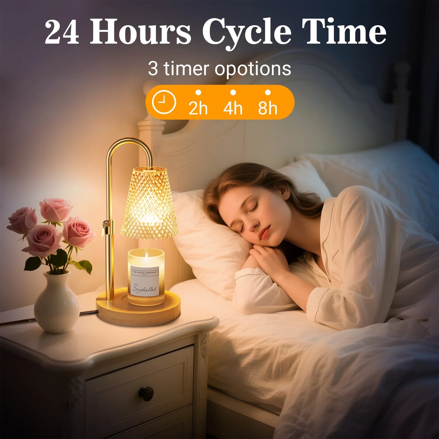 Candle Warmer Lamp with Timer, Dimmable Adjustable Height Wax Warmer Lamp,Home Decor Wax Melter Light (2*50W GU10 Bulbs)