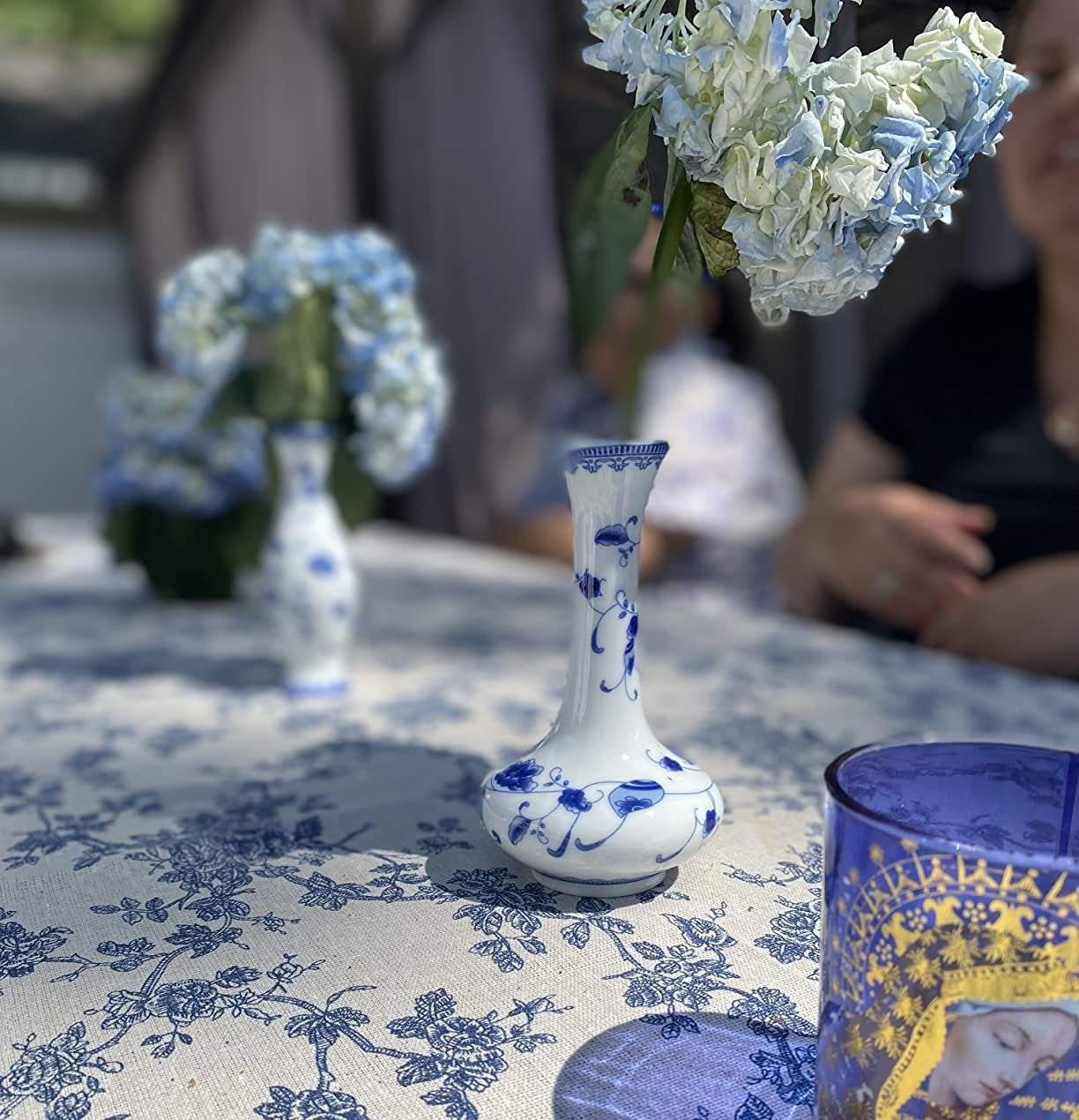 Chinese Ceramic Vase Set - Small Blue and White Porcelain Vases, Fambe Glaze Porcelain Vases Set of 3, Classic Ceramic Flower Vases for Home Table,Bookshelf, Cupboard Décor