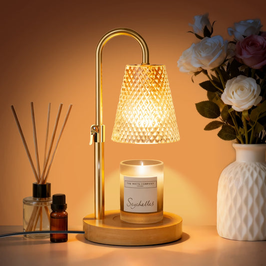 Candle Warmer Lamp with Timer, Dimmable Adjustable Height Wax Warmer Lamp，Home Decor Wax Melter Light (2*50W GU10 Bulbs)