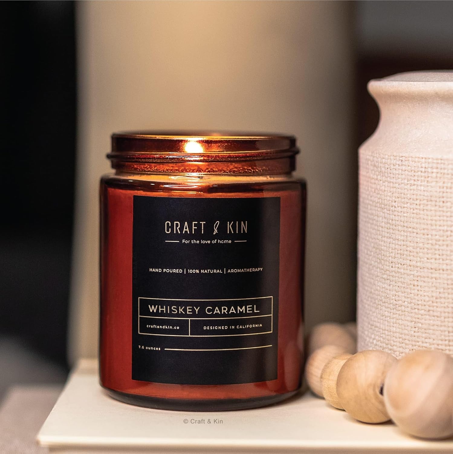 Fall Scented Candles for Men | Premium Whiskey Caramel Candle | All-Natural Scent for Home | Long Lasting with 45 Hour Burn Time, 8Oz